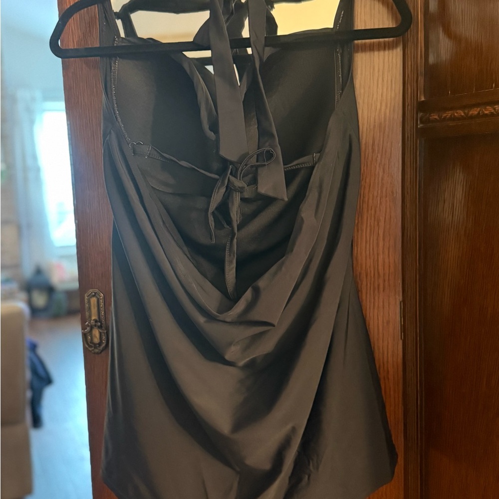 Black Halter Ruched Cocktail Dress - Picture 5 of 6